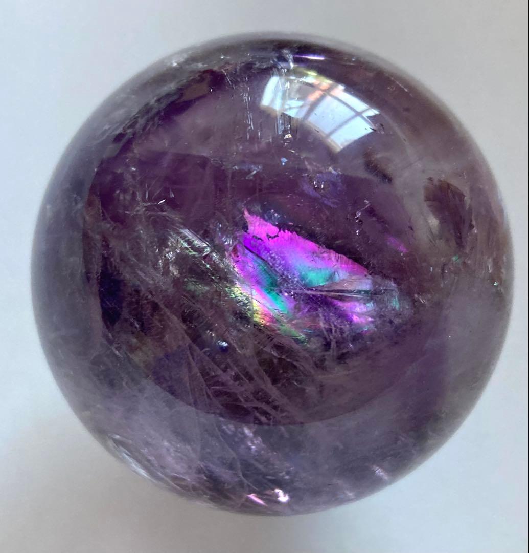 希少　天然石　トラピッチェ　ファントム　アメジスト　スフィア　六角形　虹入り