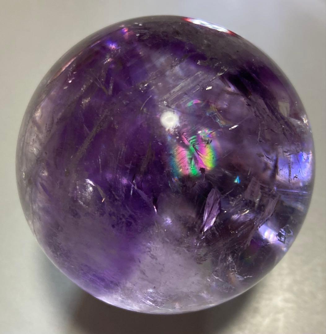 希少　天然石　トラピッチェ　ファントム　アメジスト　スフィア　六角形　虹入り