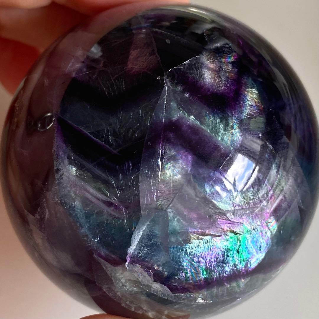 【 天然石 虹入り ブルー パープル フローライト スフィア 丸玉 蛍石 】
