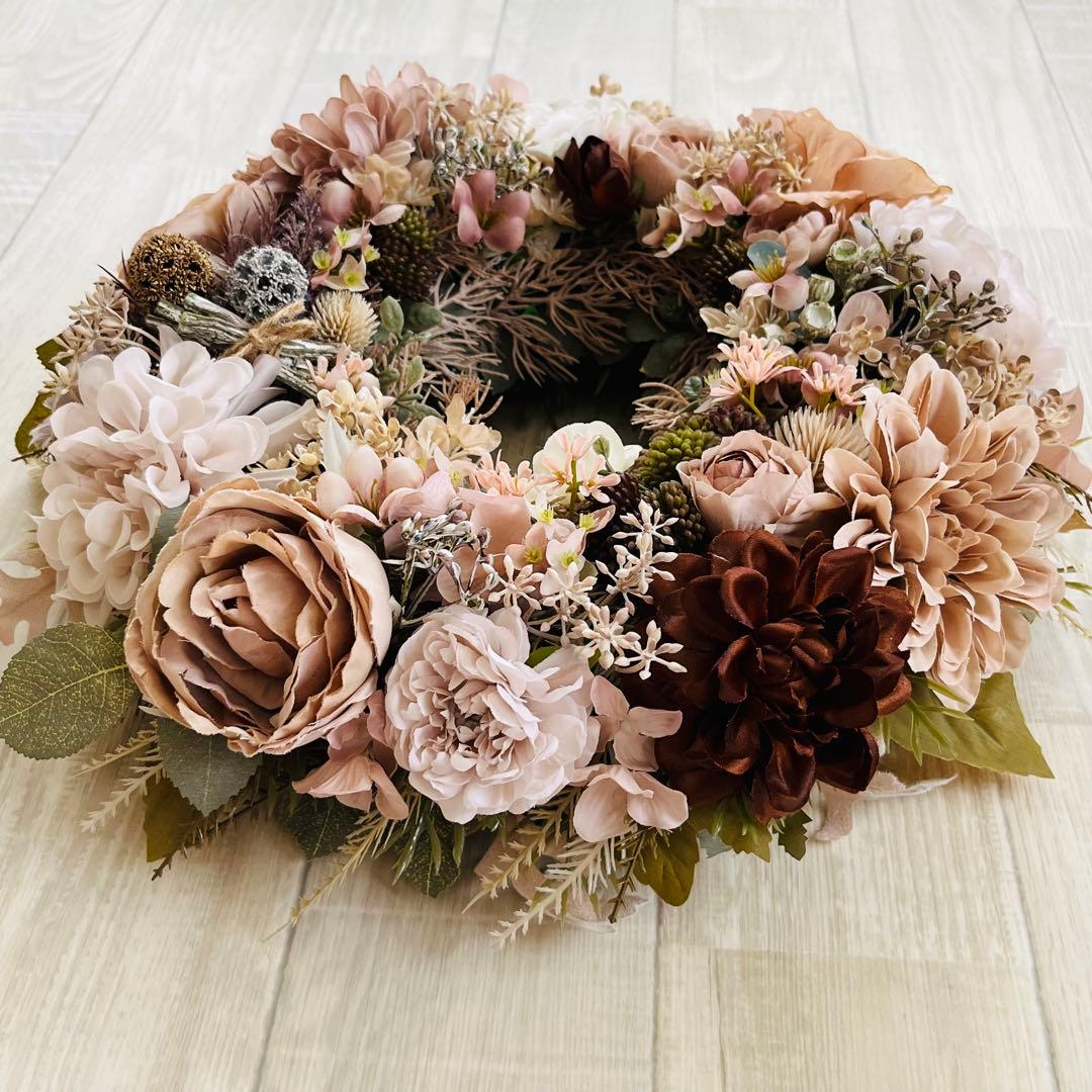 フラワーリース ナチュラルリース 玄関リース ニュアンスカラー アンティーク 大