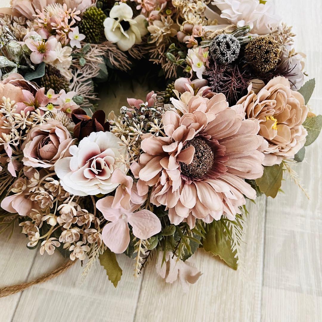 フラワーリース ナチュラルリース 玄関リース ニュアンスカラー アンティーク 大