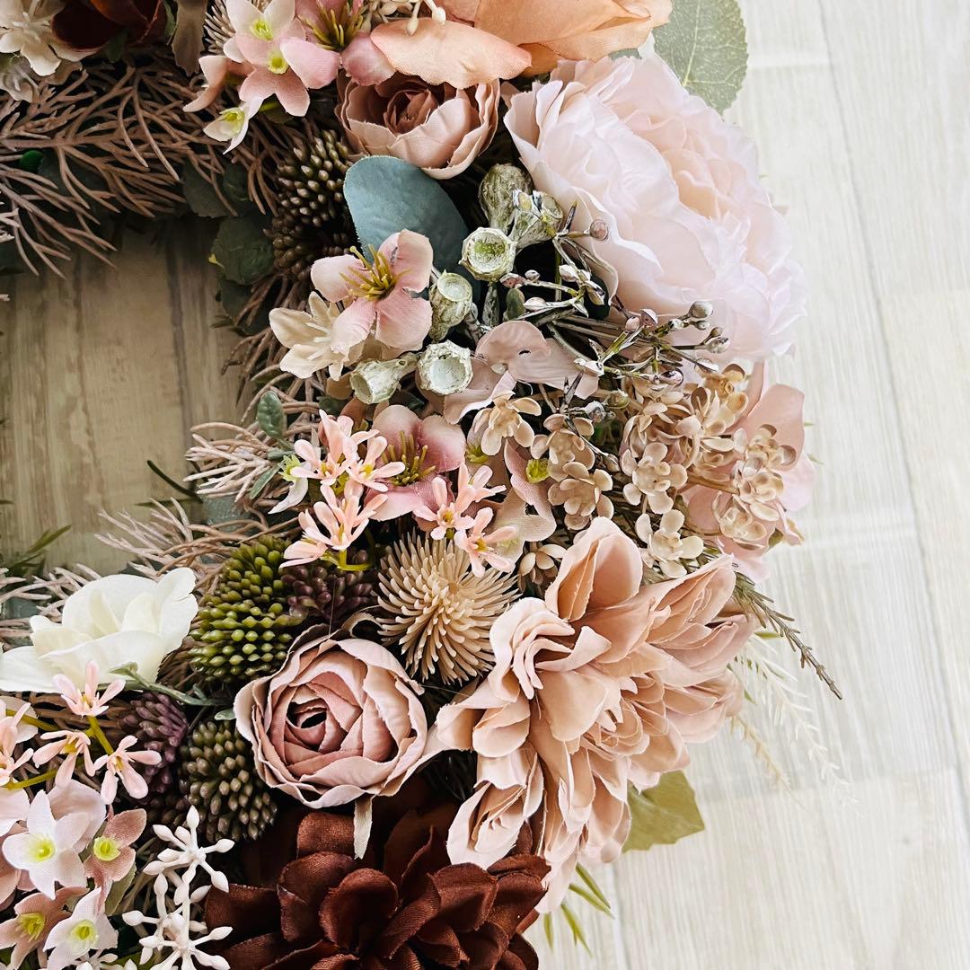 フラワーリース ナチュラルリース 玄関リース ニュアンスカラー アンティーク 大