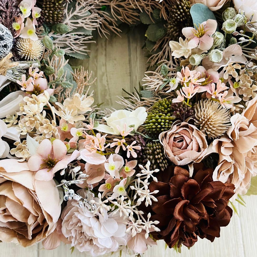 フラワーリース ナチュラルリース 玄関リース ニュアンスカラー アンティーク 大