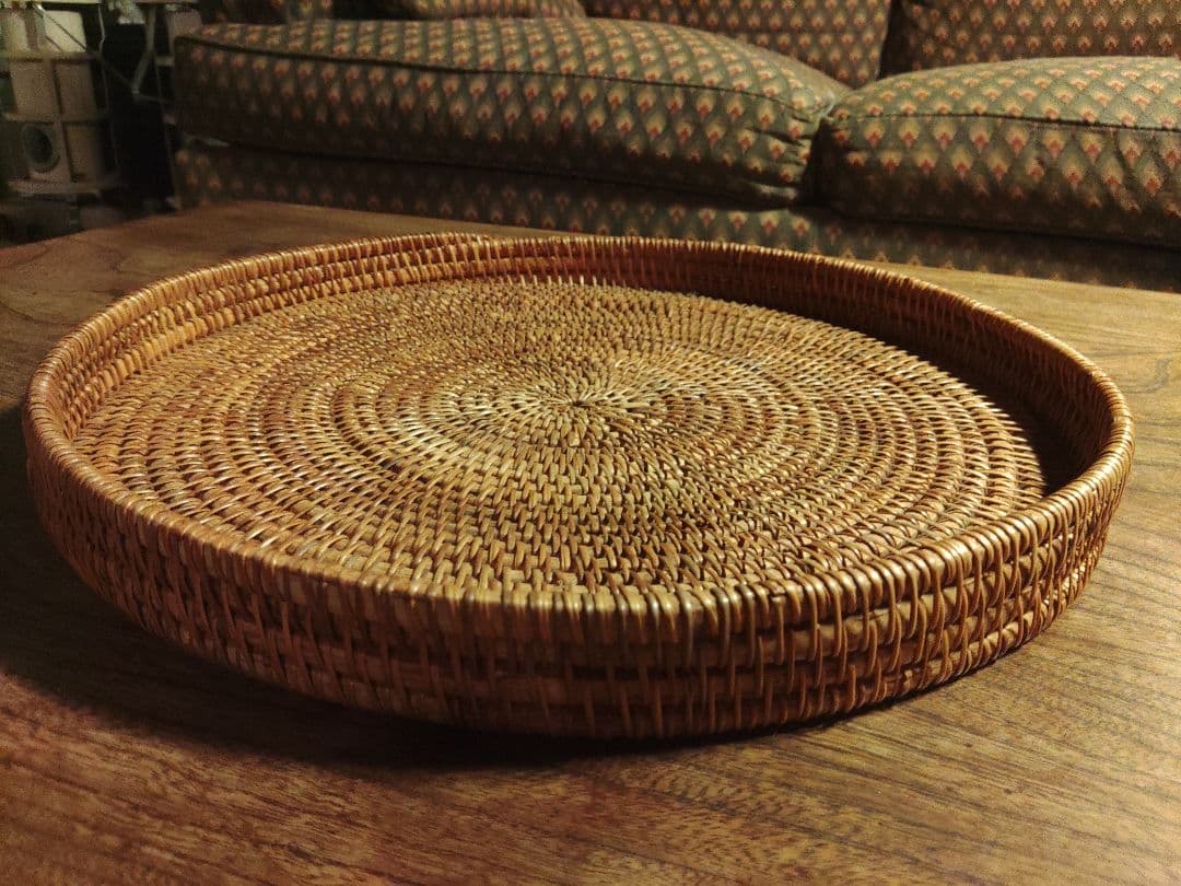 希少　ラタン　藤　かご　トレイ　お盆　工芸品　ヴィンテージ　アンティーク　レトロ