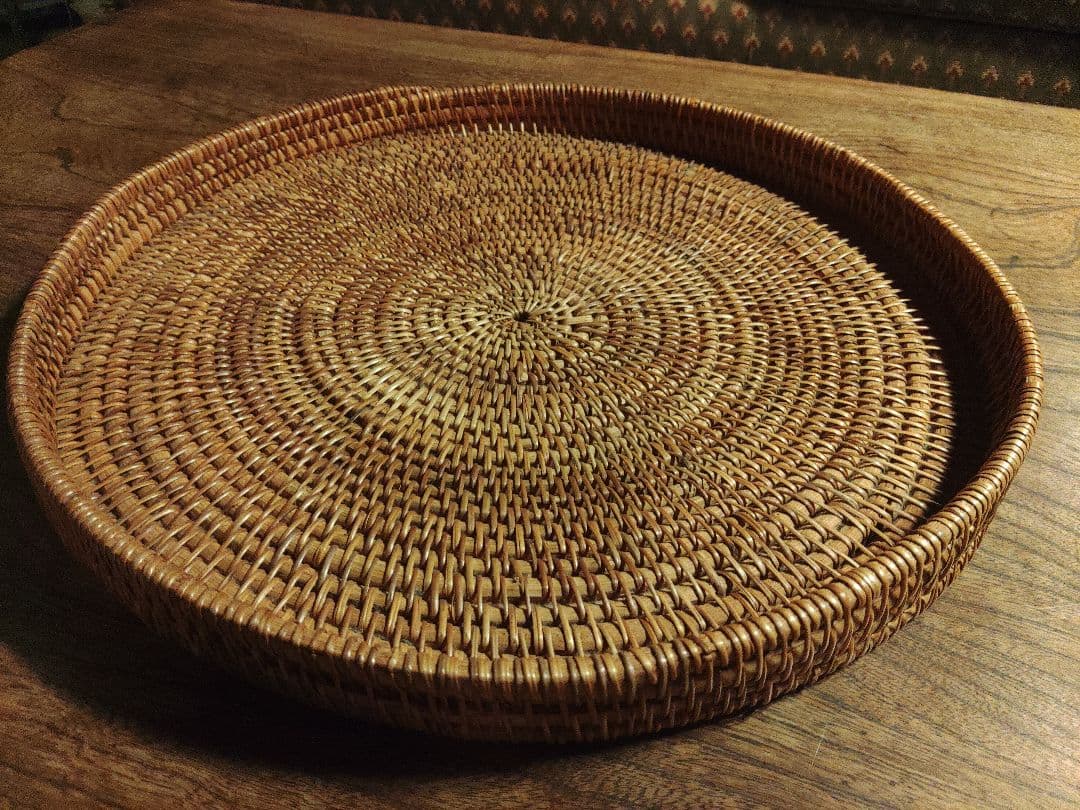 希少　ラタン　藤　かご　トレイ　お盆　工芸品　ヴィンテージ　アンティーク　レトロ