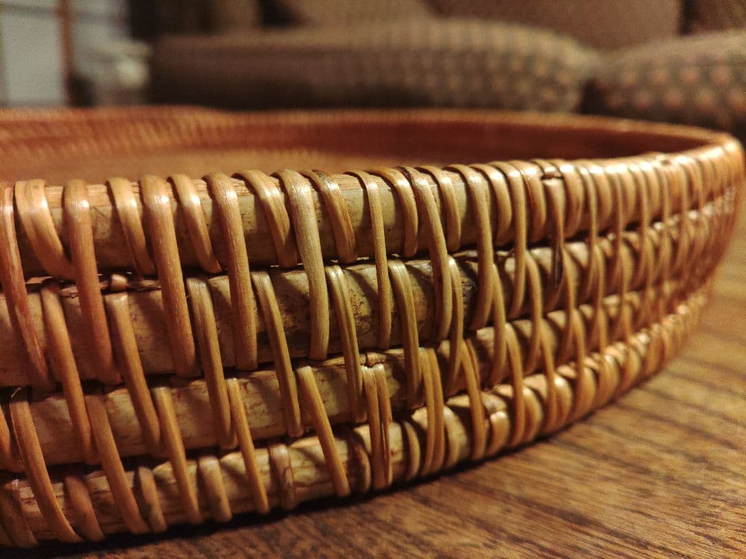 希少　ラタン　藤　かご　トレイ　お盆　工芸品　ヴィンテージ　アンティーク　レトロ