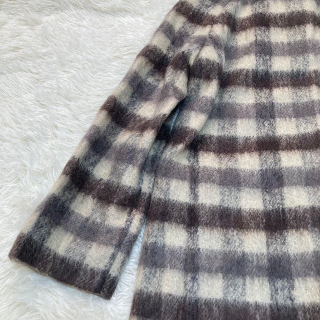 アクアスキュータム　ロングコート　ステンカラーコート　チェック　白　黒　8サイズ