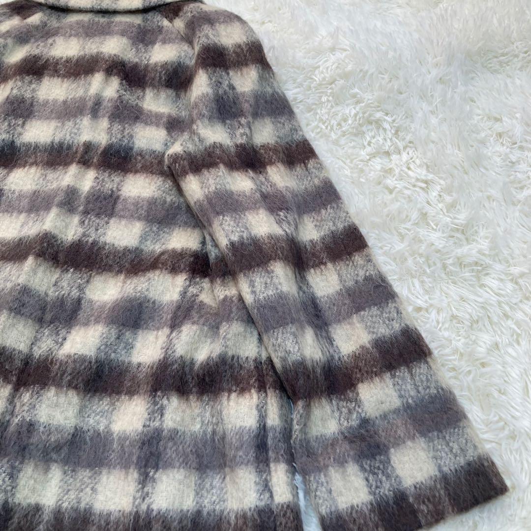 アクアスキュータム　ロングコート　ステンカラーコート　チェック　白　黒　8サイズ