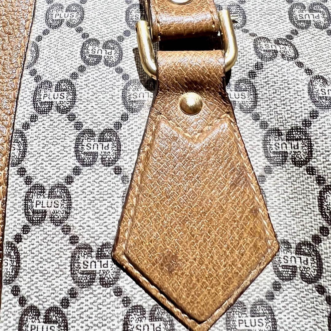 オールドグッチ グッチプラス GGスプリーム ロゴ金具 ボストンバッグ ブラウン