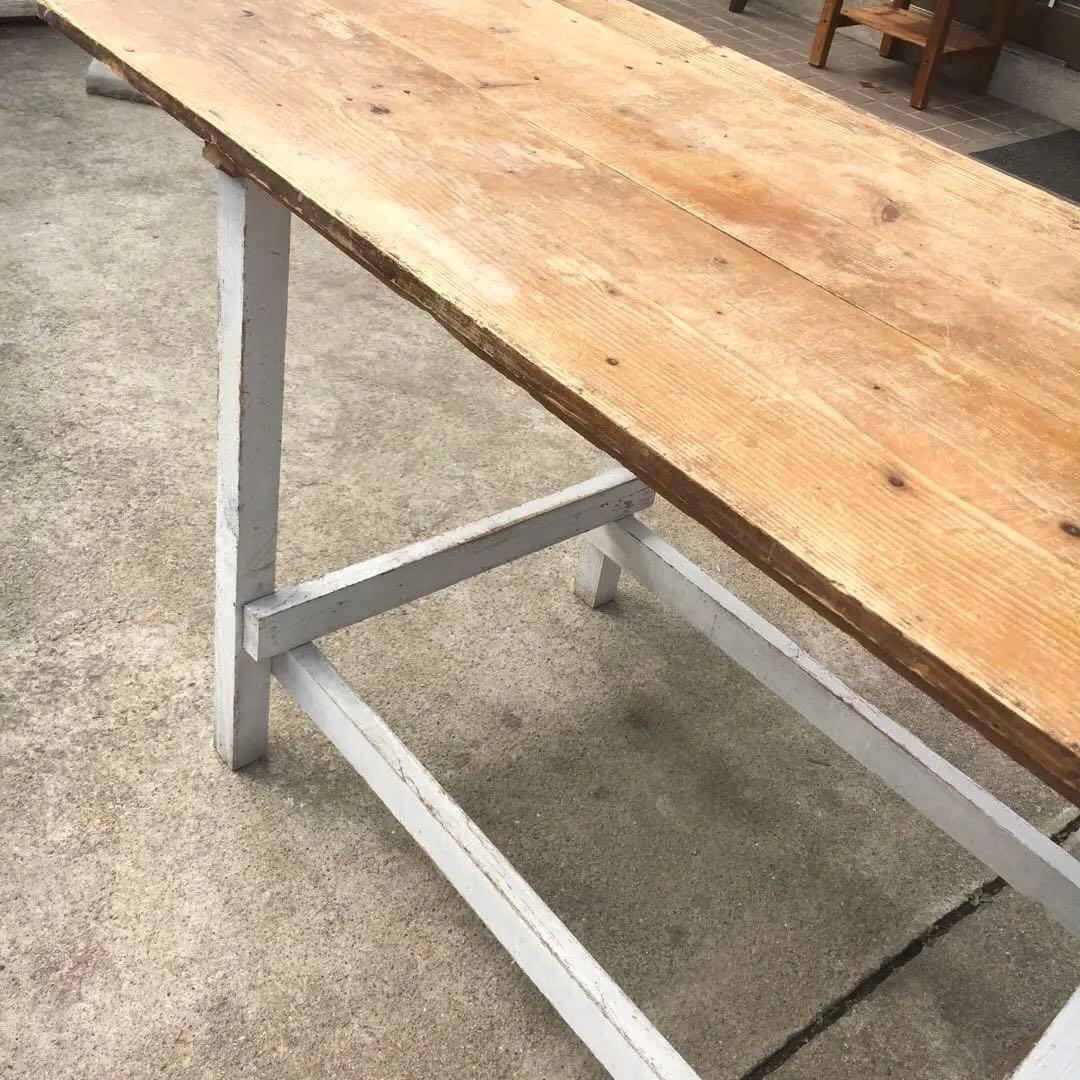 長テーブル【152cm 66cm 高さ76cm 】古材　机　シャビー 3分割天板