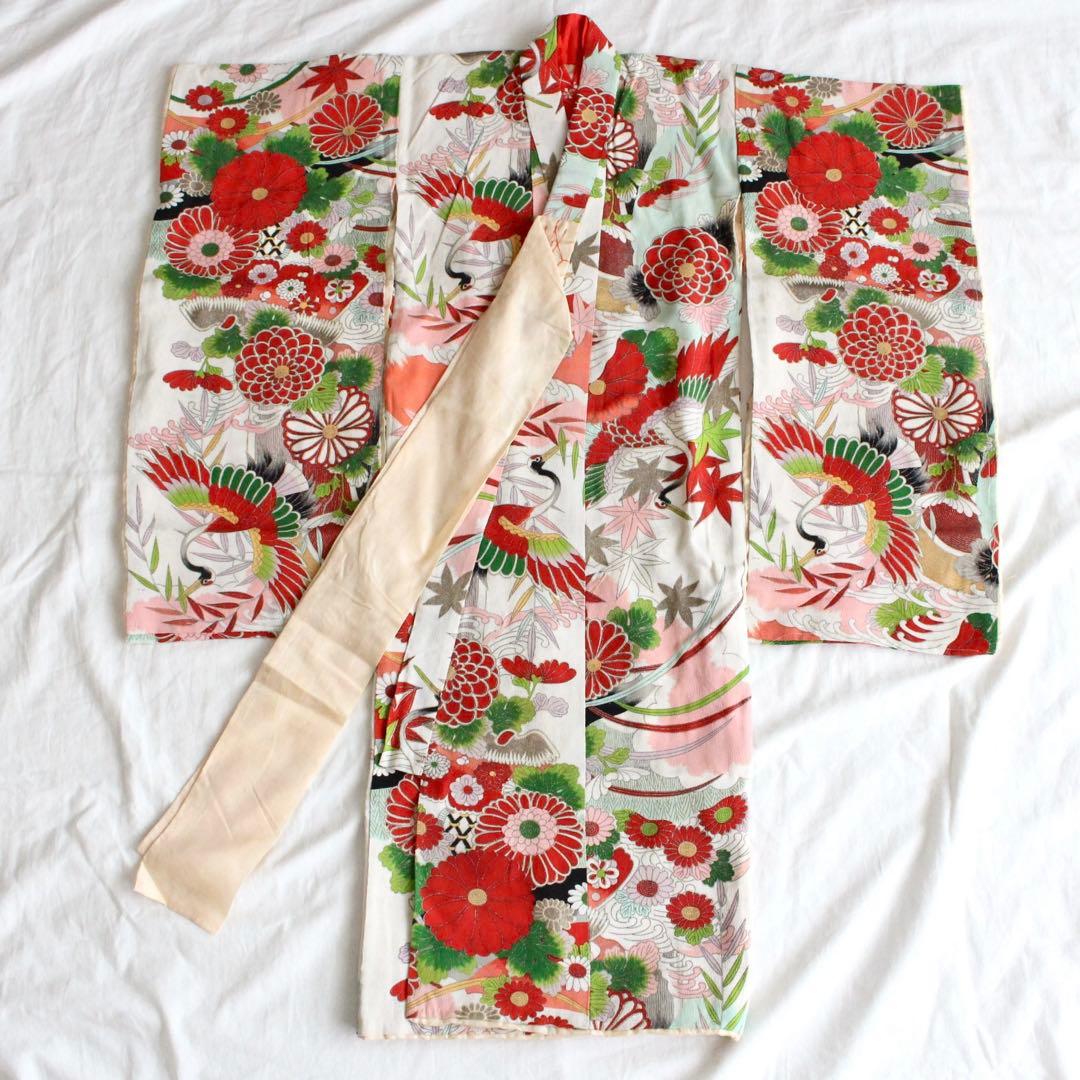 七五三 3歳 女の子 子供 アンティーク 着物 被布 ビーズバッグ セット