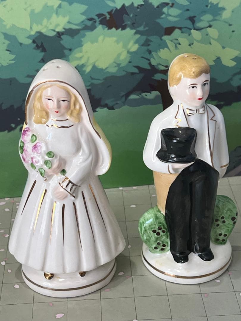花嫁花婿陶器人形　老夫婦　ウエディングボード飾り