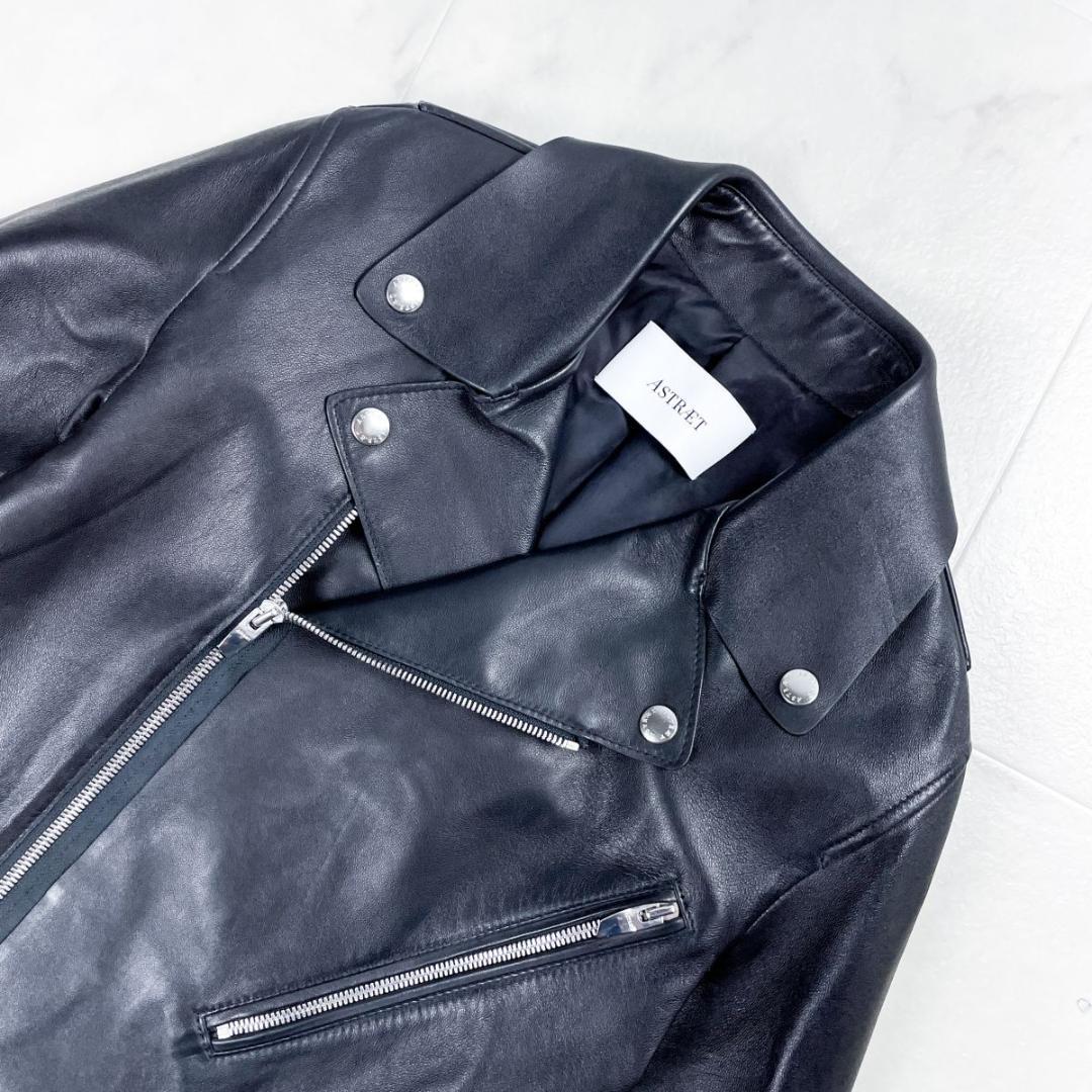 極美品 ASTRAET シープレザーライダースジャケット 黒 1 *ZC1083