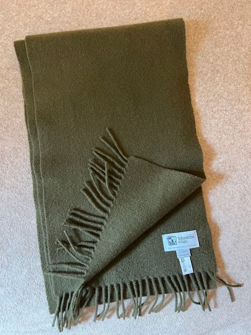 Johnstons of Elgin 100%カシミヤマフラー オリーブグリーン