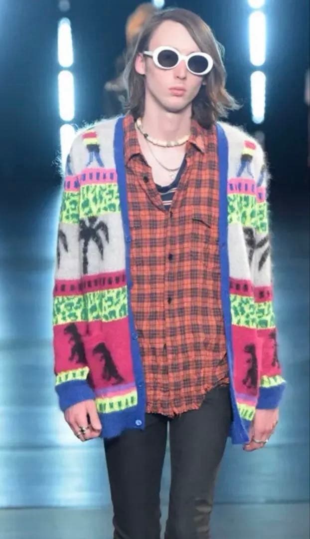 16ss Saint Laurent paris 恐竜ヤシの木柄カーディガンXS