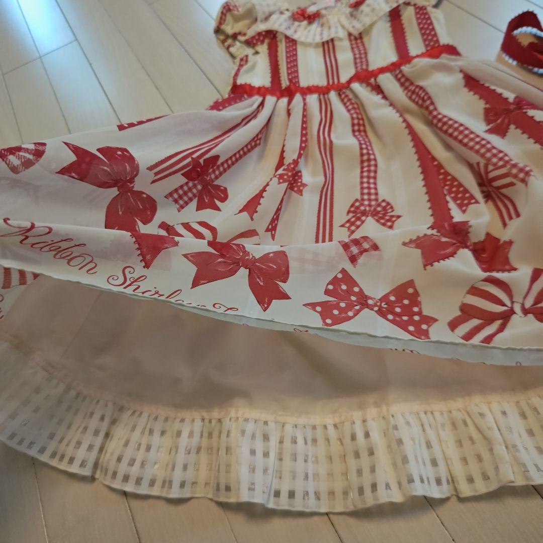 美品！シャーリーテンプル　おリボン柄シフォンワンピース　130cm