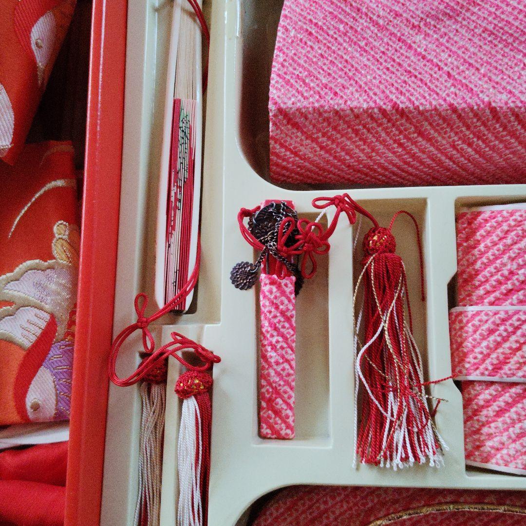 七五三 （七歳用）着物小物セット 赤とピンク（正絹）