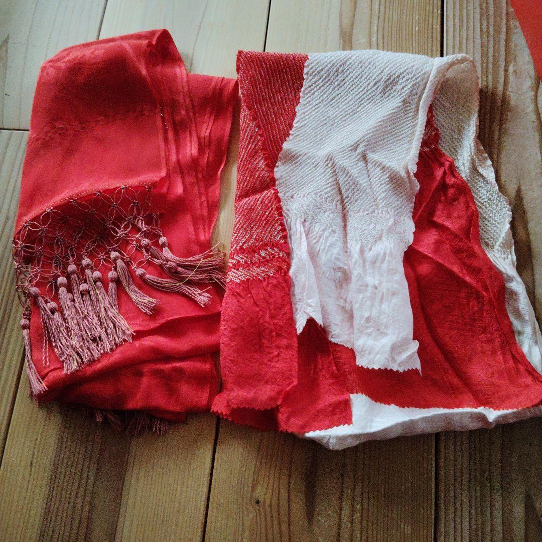 七五三 （七歳用）着物小物セット 赤とピンク（正絹）