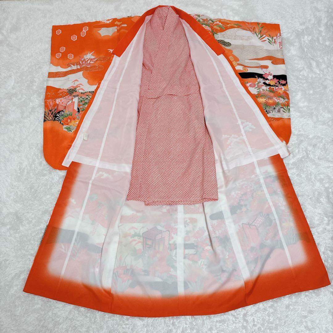 七五三 女の子 着物 セット 7歳用 花柄 はこせこ 草履 帯　バッグ　浴衣