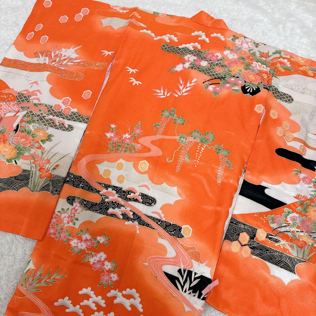 七五三 女の子 着物 セット 7歳用 花柄 はこせこ 草履 帯　バッグ　浴衣