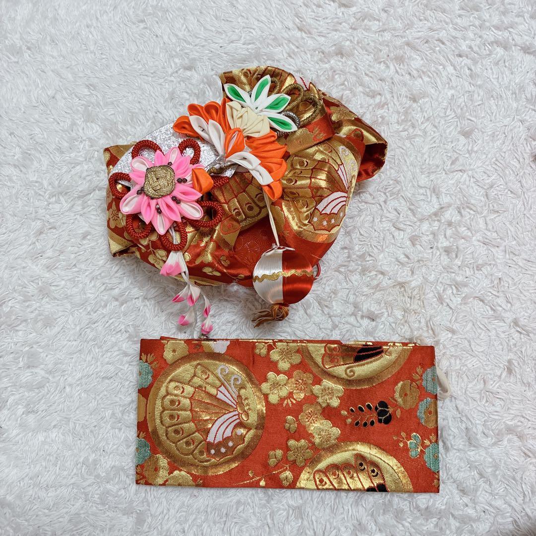 七五三 女の子 着物 セット 7歳用 花柄 はこせこ 草履 帯　バッグ　浴衣