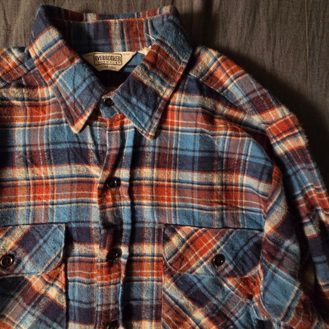 80s USA製 FIVE BROTHER ネルシャツ サイズM