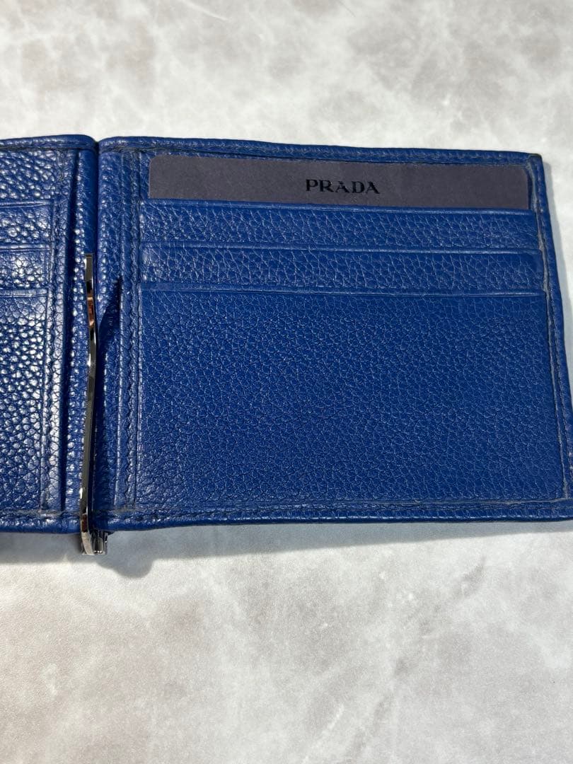 プラダ PRADA マネークリップ 折り財布 ブルー