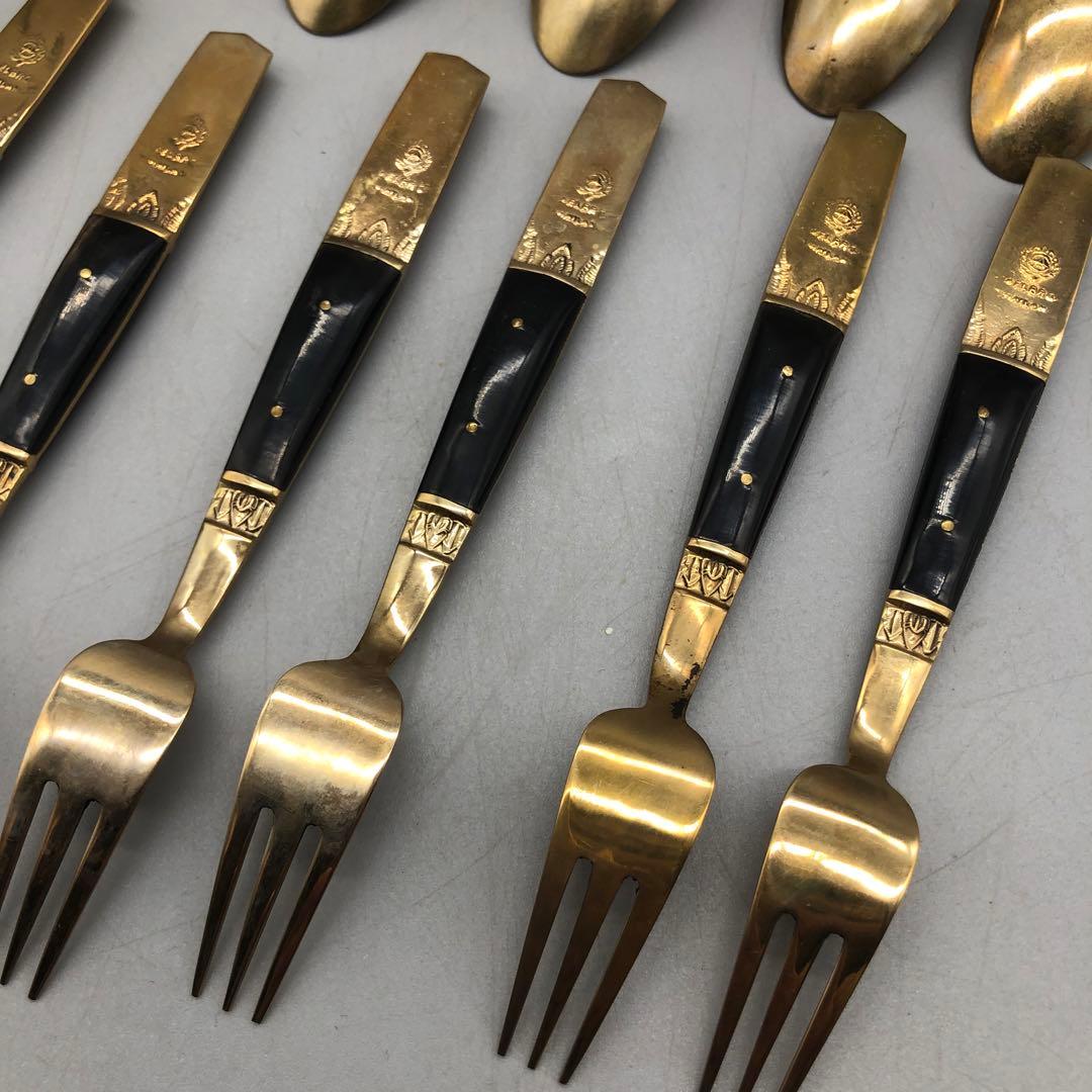 タイ製ビンテージブロンズスプーン&フォーク6組セットミッドセンチュリーカトラリー