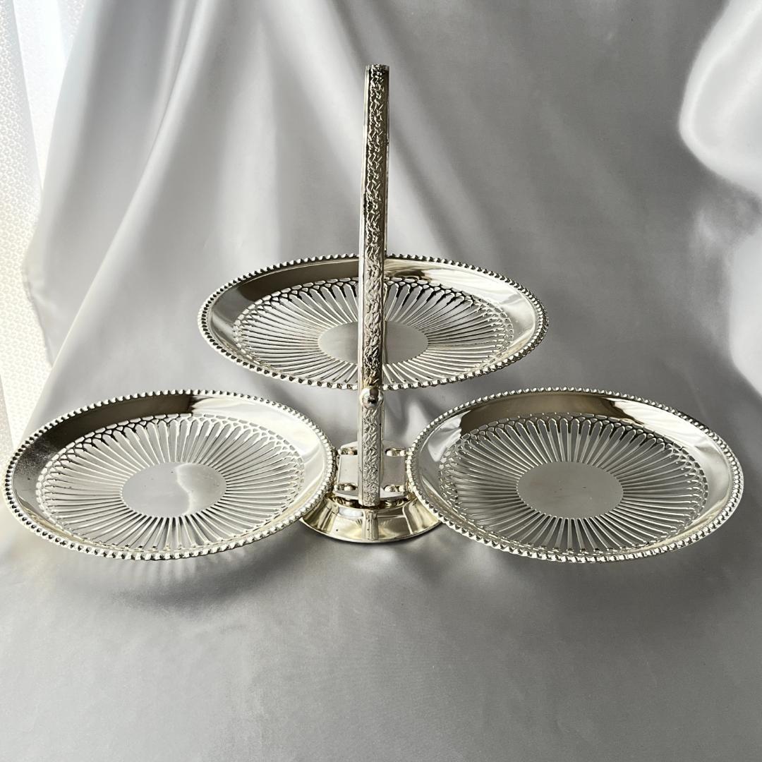 【英国】 パールと透かしのケーキスタンド 【シルバープレート】バタフライ式