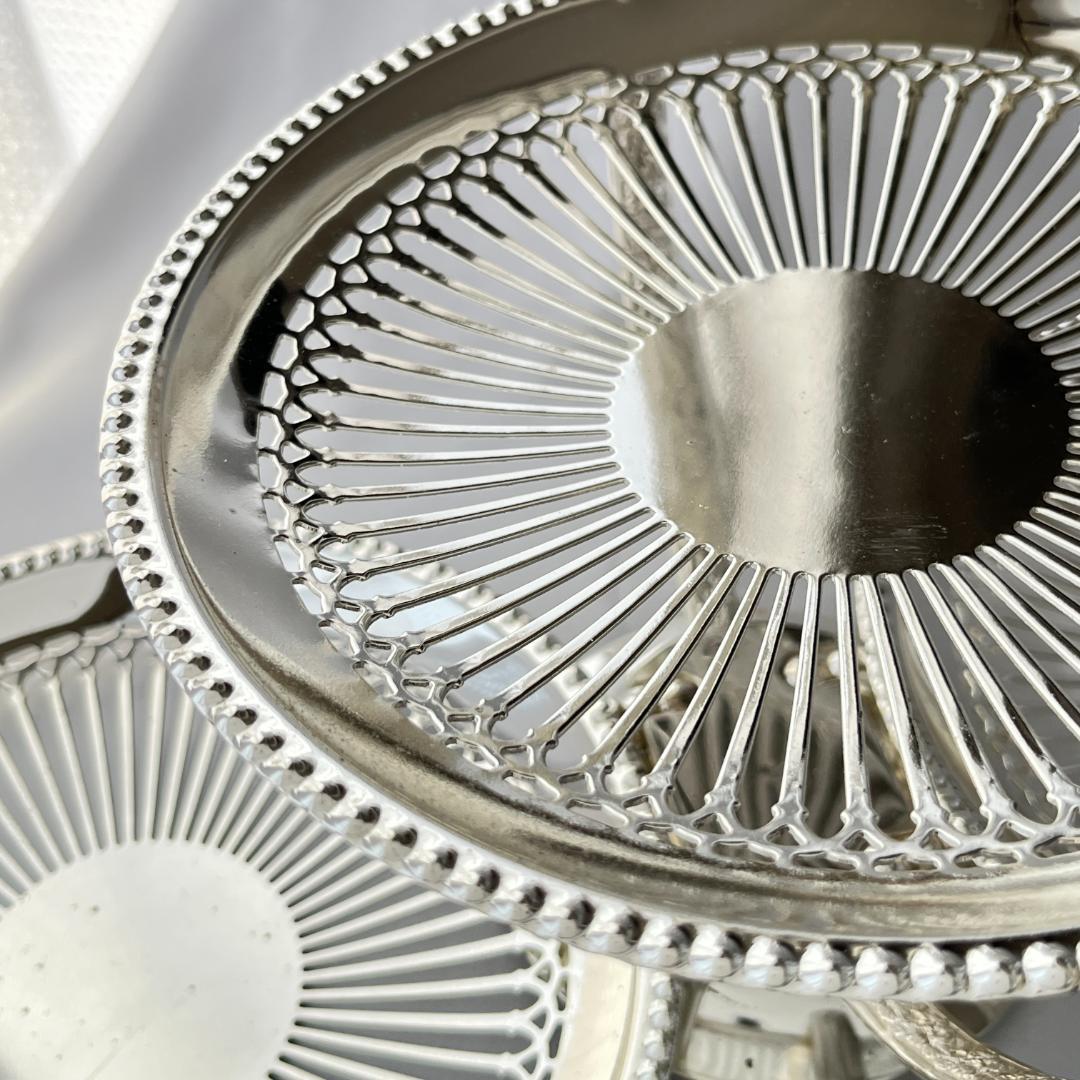 【英国】 パールと透かしのケーキスタンド 【シルバープレート】バタフライ式