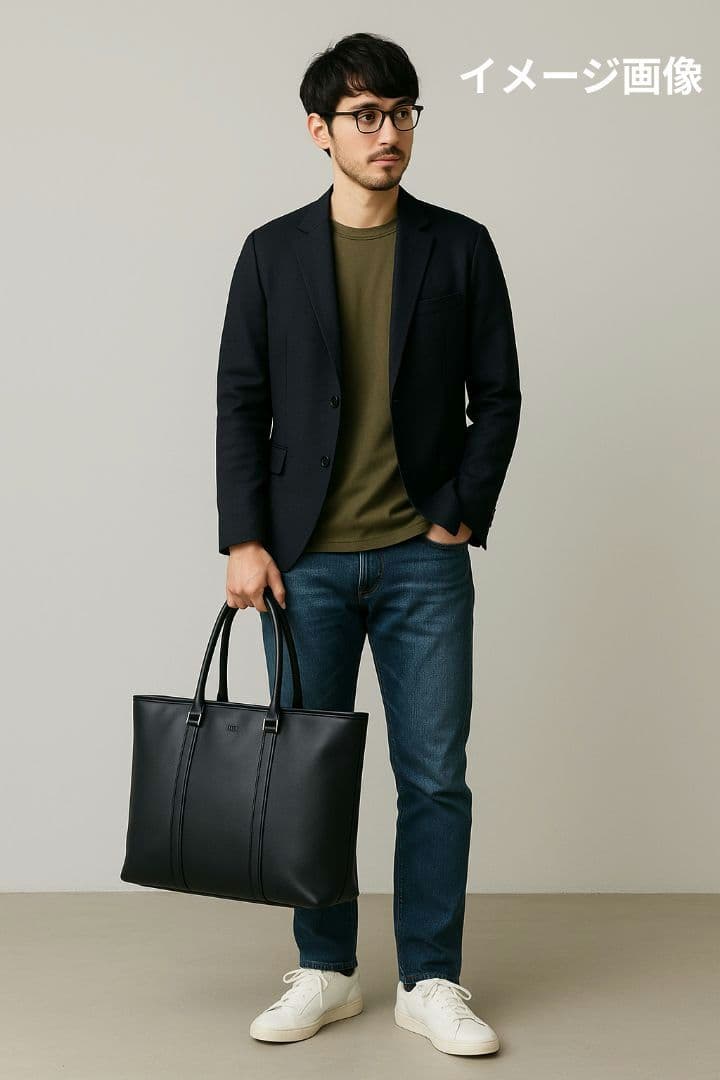 【未使用】タケオキクチ レザートートバッグ ネイビー　本革 ビジネス PC