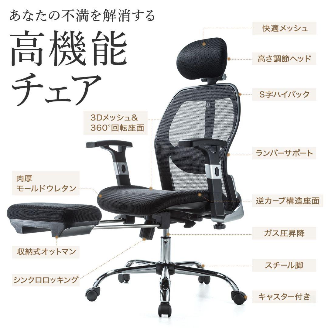 サンワサプライ 人間工学 オットマン収納メッシュチェア 150-SNCM007