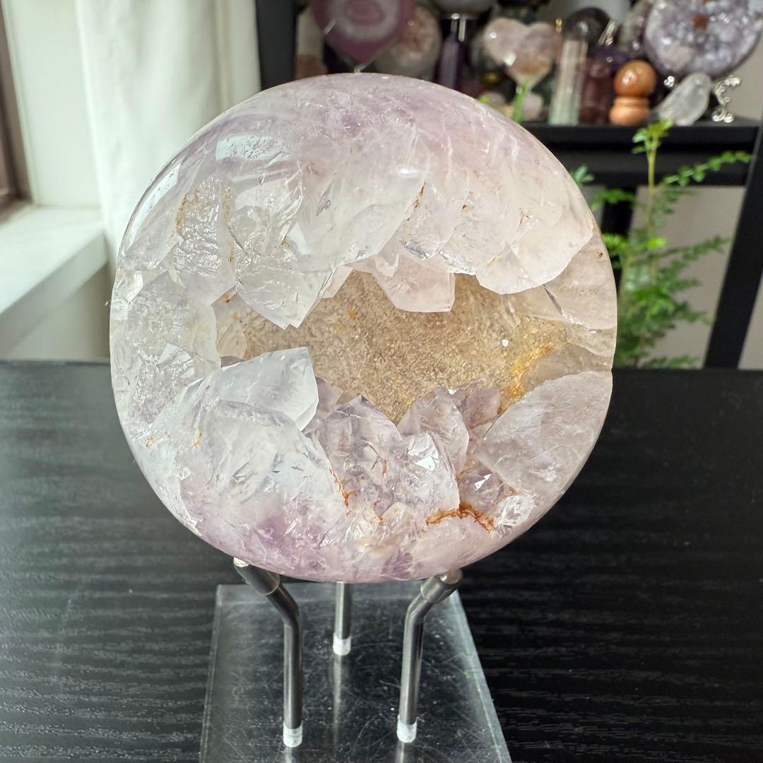 天然石アメジストの笑い口　置物　スフィアNO.092207