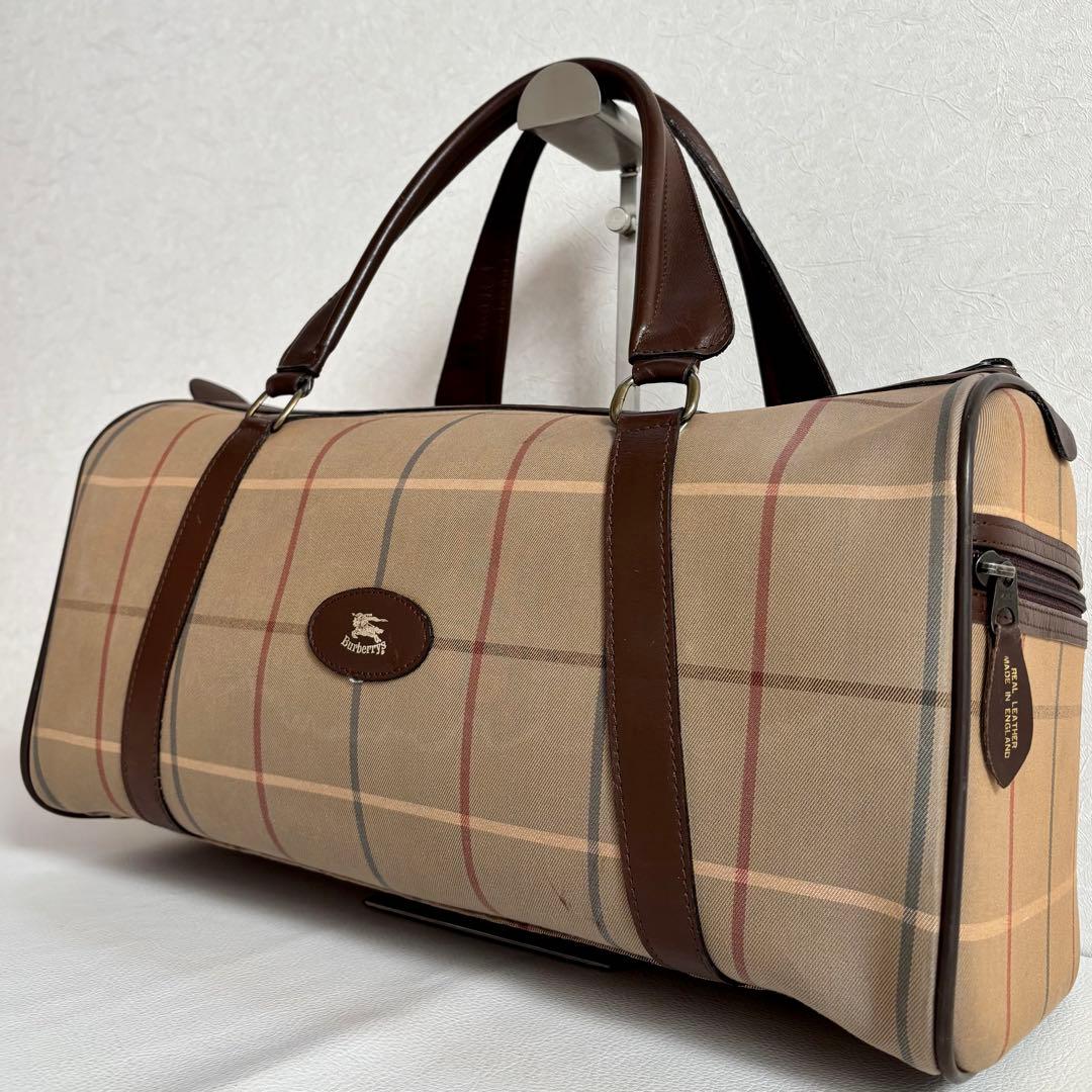 【良品】【バーバリー】ボストンバッグ 旅行カバン 玉虫色 チェック