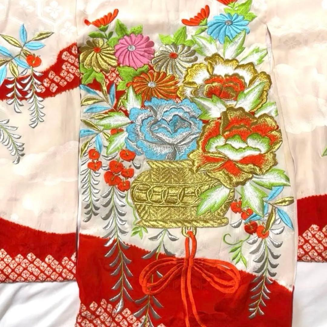 【高級】お宮参り 七五三 3歳 着物セット 紅白 金駒刺繍 絞り
