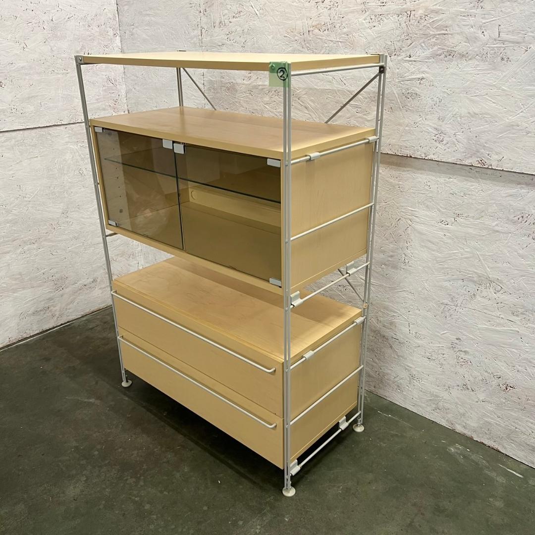 無印良品 スチールユニットシェルフ ② ガラス開戸 引出付 収納棚 N0644