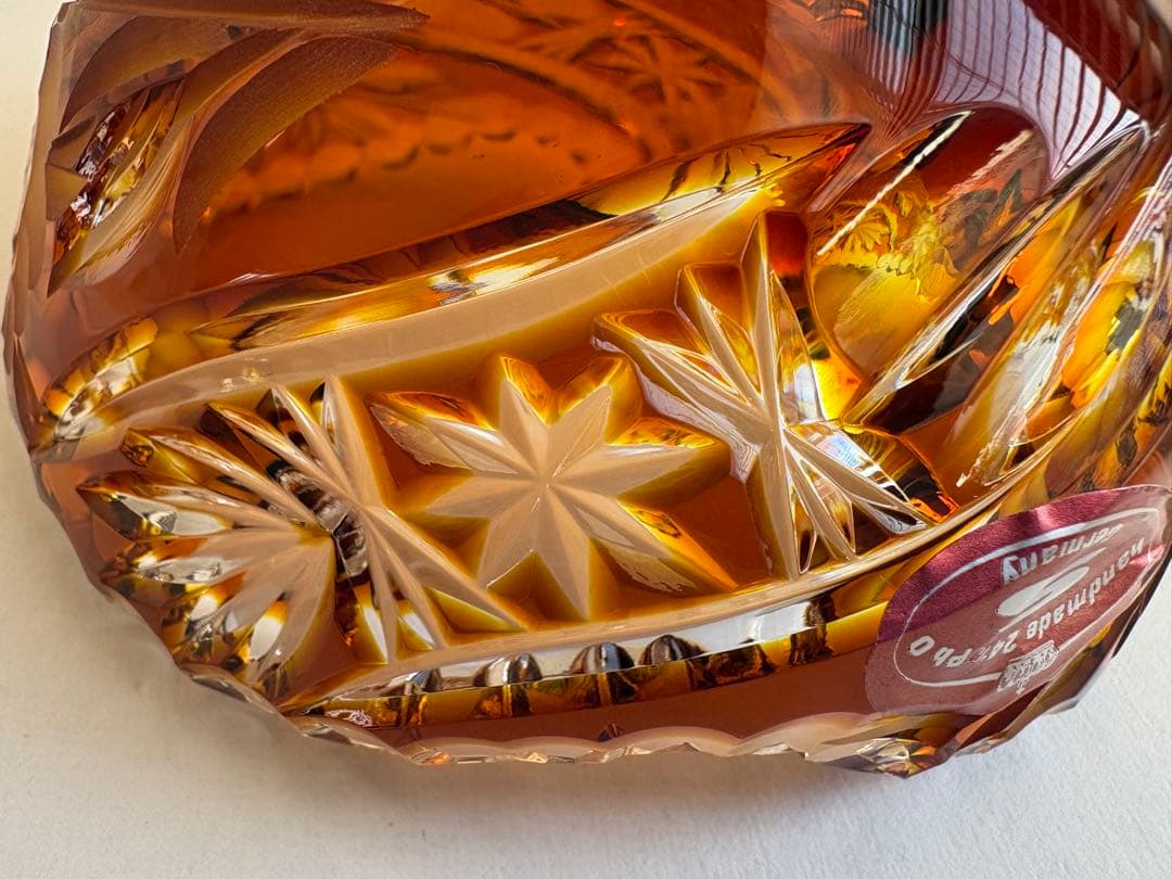 ドイツ製 ハンドメイド 24% PbO クリスタルガラス アンバー カットボウル