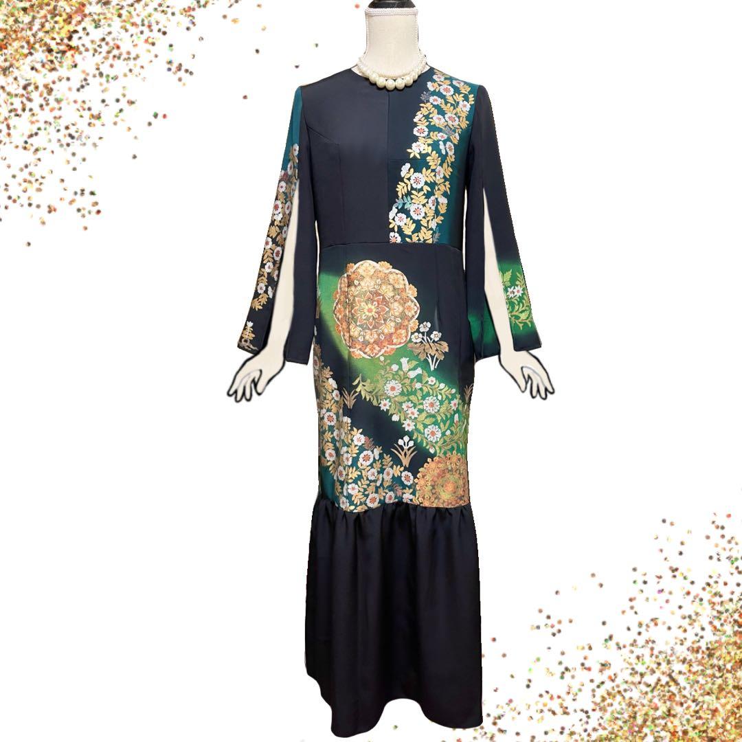 ア*ー様 No.2601 黒留袖 着物リメイクドレス ワンピース 結婚式 パーテ