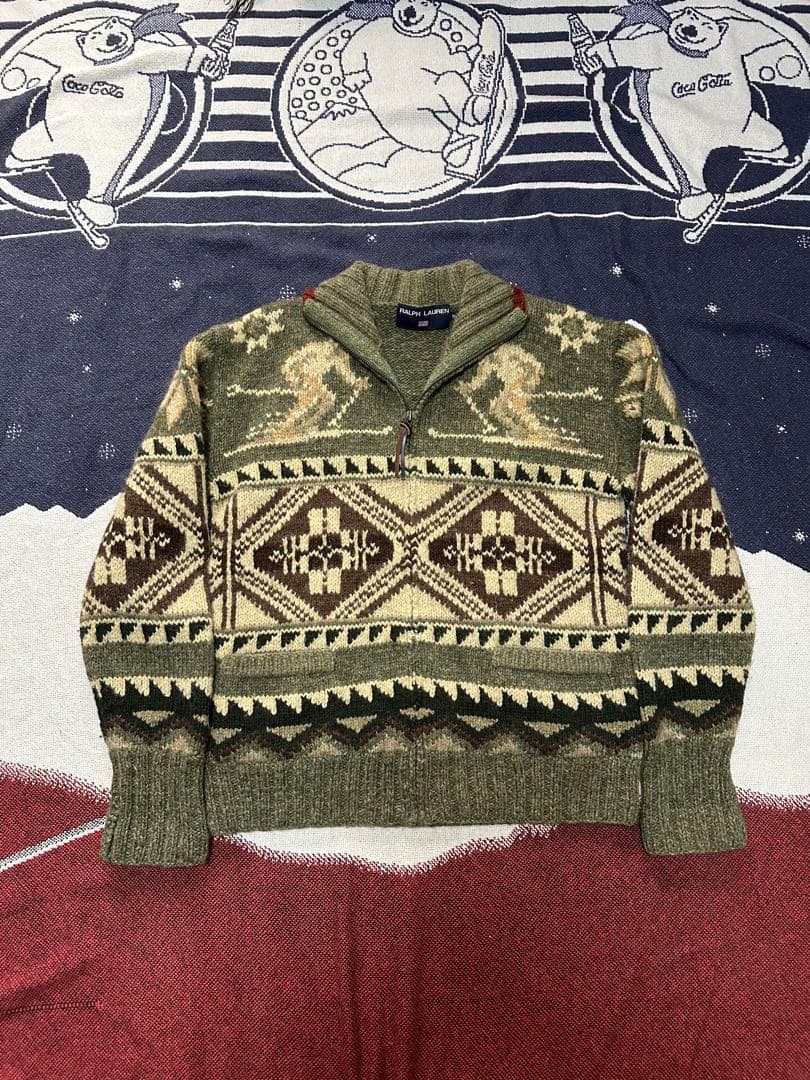 polo Ralph Lauren ジップアップカウチンニット　スキー柄
