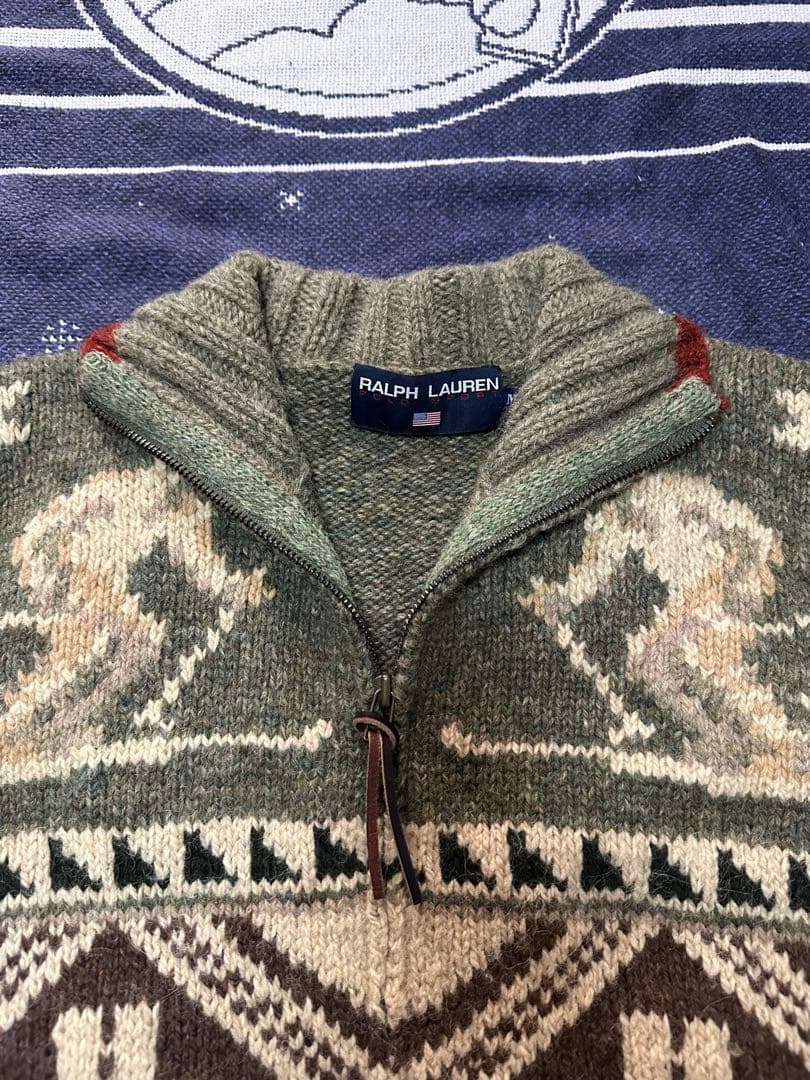 polo Ralph Lauren ジップアップカウチンニット　スキー柄