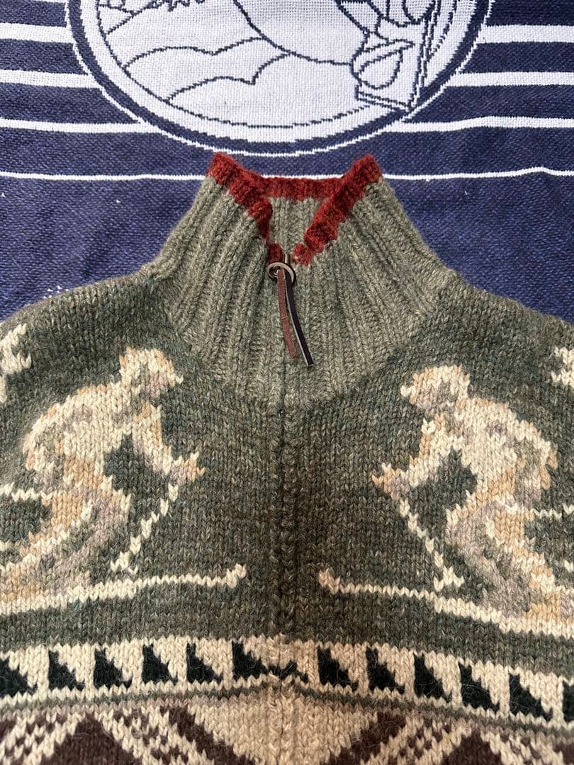 polo Ralph Lauren ジップアップカウチンニット　スキー柄