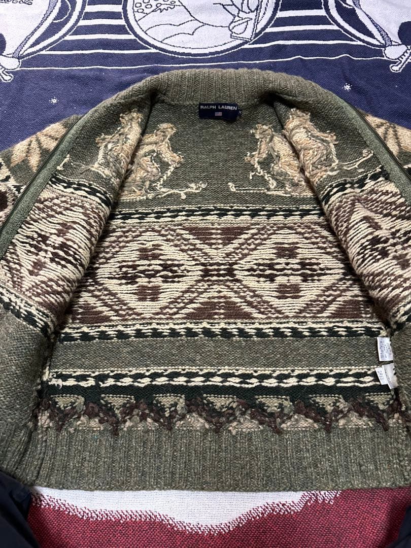 polo Ralph Lauren ジップアップカウチンニット　スキー柄