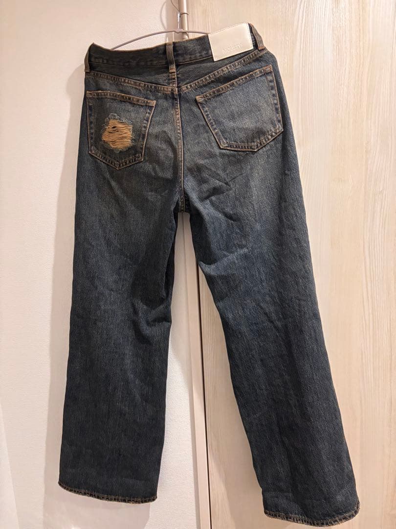 MOUSSY KNEE SLIT WIDE STRAIGHT ダークブルー