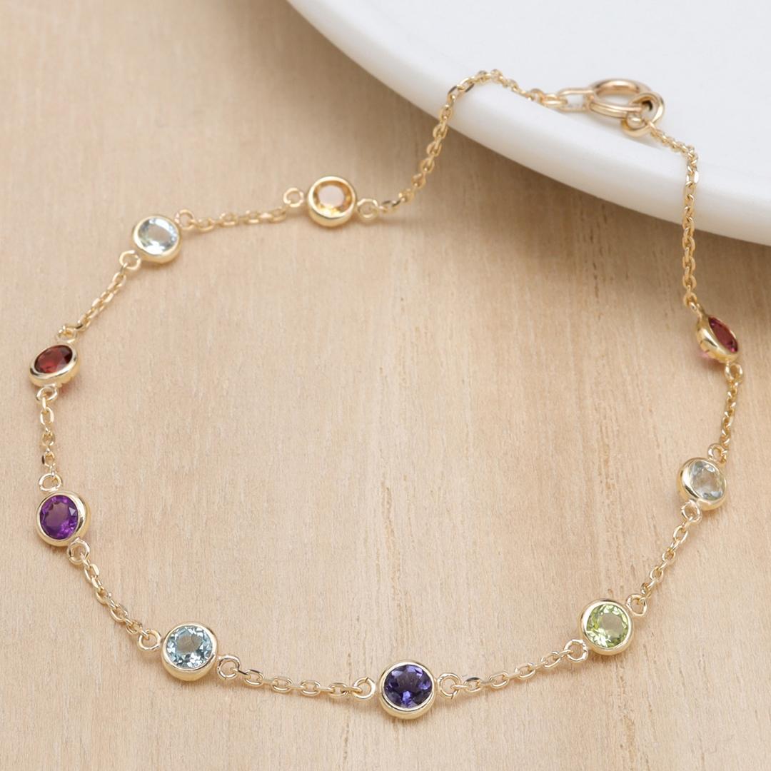 ラッピング込み9色の宝石が散らばるおしゃれなブレスレット 17cm K10YG