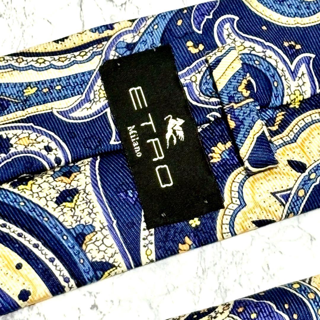 【極美品】エトロ　ブランド　ネクタイ　ペイズリー　シルク100% イタリア製　青