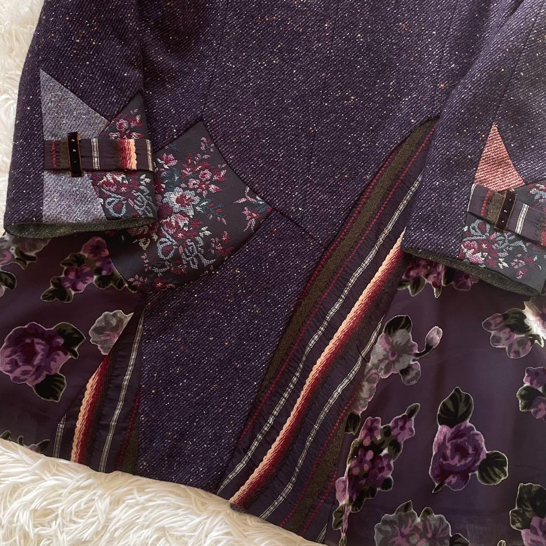 希少★ムッシュ榊 ノンノンドール パッチワーク 刺繍 ウール シルク混 コート