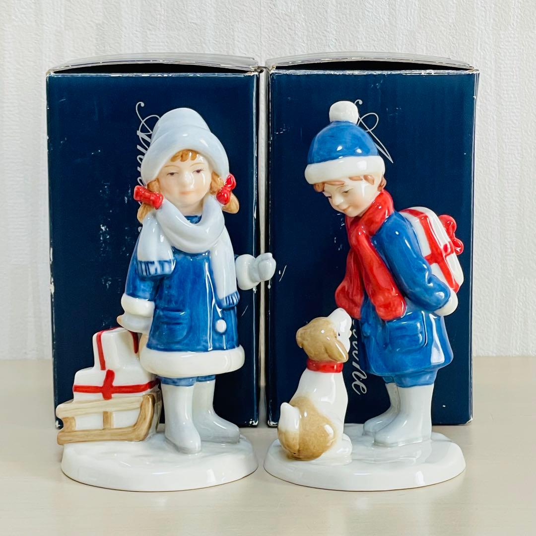 ロイヤルコペンハーゲン 2003年 フィギュリン 少年と犬 少女とそり ペア