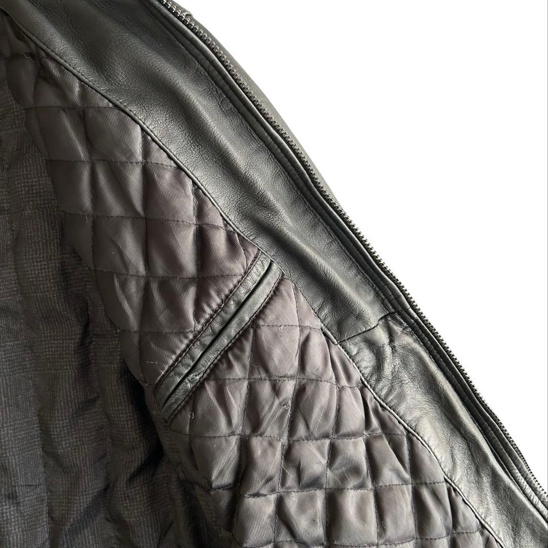 【希少】90s ペリーエリス 最高級ラムレザー トラッカージャケット ブラック