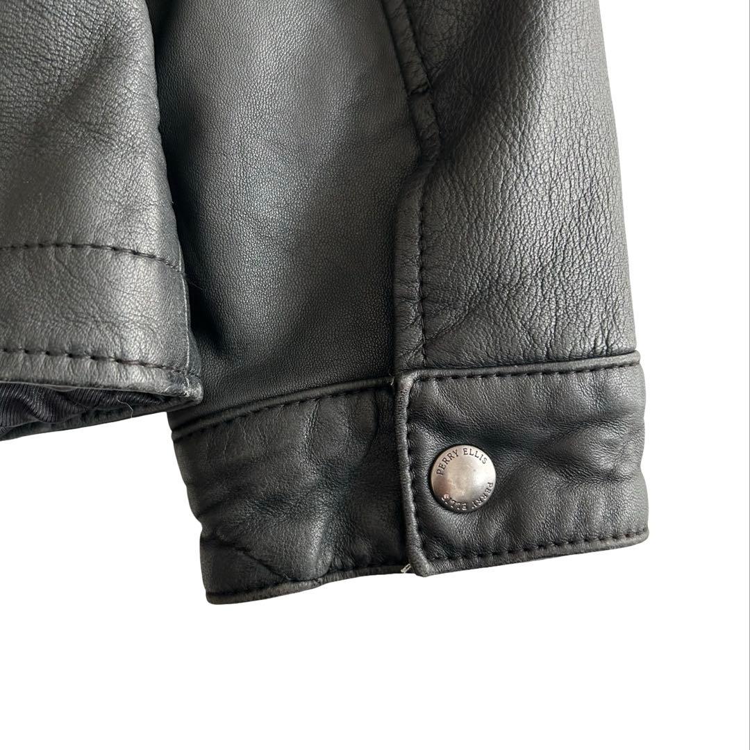 【希少】90s ペリーエリス 最高級ラムレザー トラッカージャケット ブラック