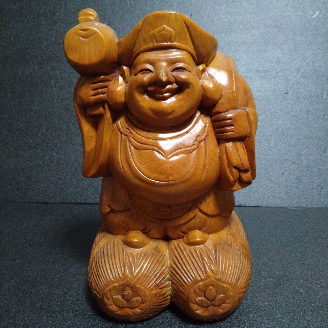 木製 大黒天　縁起物　商売繁盛　お祝い　開運　高さ約30cm　置物 七福神　幸運